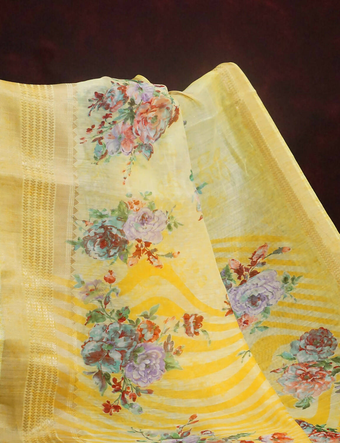 Vibrant Combination Of Light Yellow With Floral Design Semi Chanderi Saree By Gayathri Reddy Designer Studio - Distacart