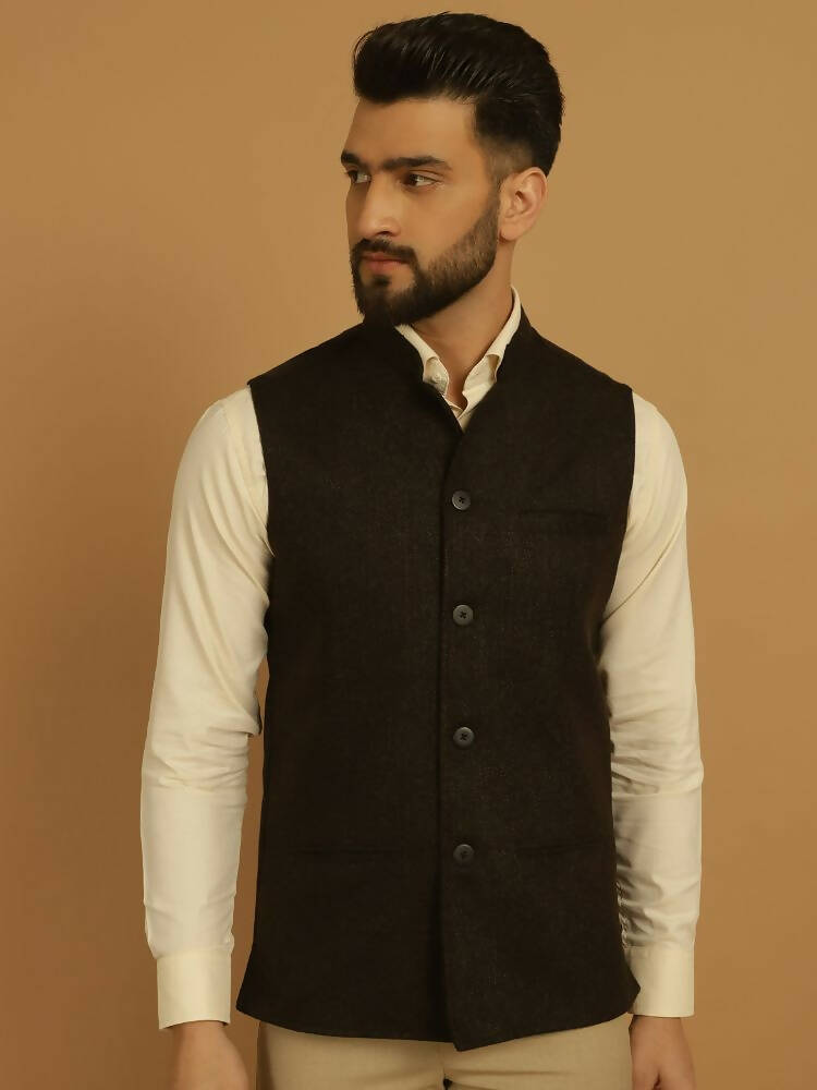 Even Apparels Pure Wool Nehru Jacket - Brown - Distacart