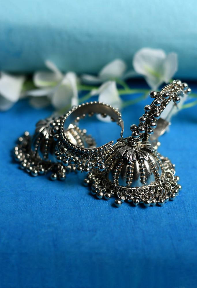 Tehzeeb Creations Silver Colour Earrings With Ghunghru Style
