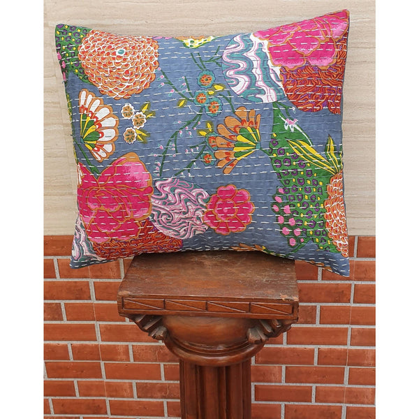 The Decor Nook Grey Base With Multicolour Flowers Print Cushion Cover - Distacart