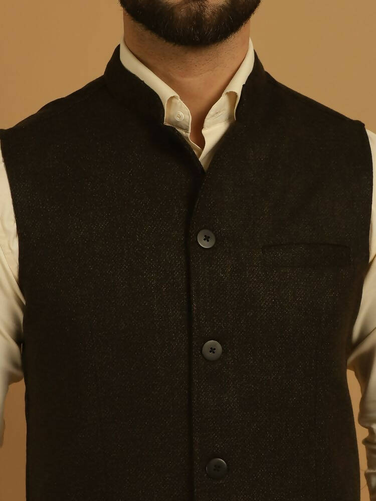 Even Apparels Pure Wool Nehru Jacket - Brown - Distacart