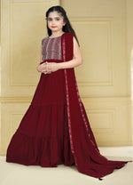 Thumbnail for Wedding Designer Maroon Georgette Kidswear Lehenga - Aaradhna - Distacart