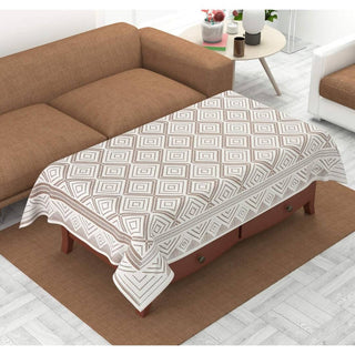 Yellow Weaves Cotton Geometric Designer Net Rectangular Center 4 Seater Table Cover - Off White - Distacart