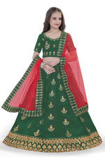 Thumbnail for Dwiden Green Kamal Tafetta Sattin Semi-Stitched Girl's Lehenga Choli - Distacart