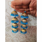 Thumbnail for Umbrella Design Four Jhumka Latkan Hanging Blue Color Pearls Earrings
