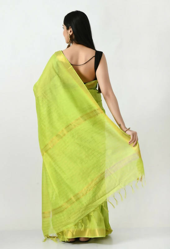 Mominos Fashion Moeza Parrot Green Bhagalpuri Handloom Silk Raj Shree Saree with unstitched Blouse piece - Distacart