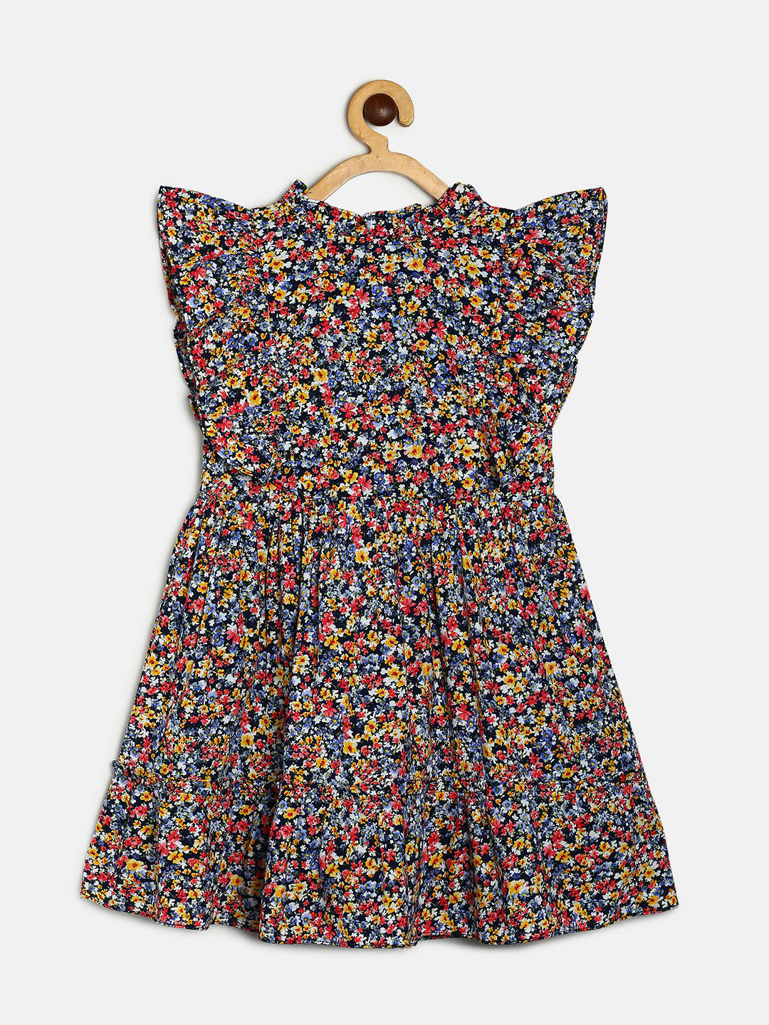 Manet Girls Cotton Frill Sleeve Frock Small Flower Print - Multicolour - Distacart