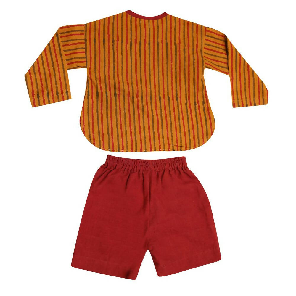 Mhyssa Kong Full sleeve Orange Kurta with Maroon Shorts Set For Kids - Distacart