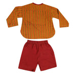 Thumbnail for Mhyssa Kong Full sleeve Orange Kurta with Maroon Shorts Set For Kids - Distacart