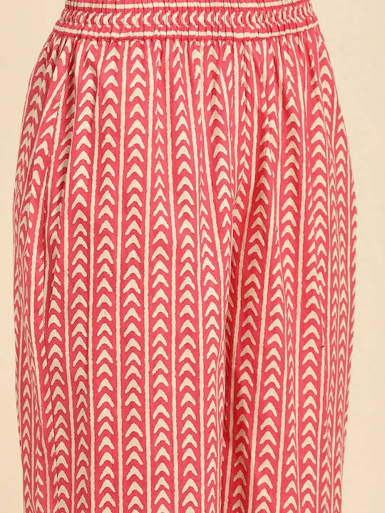 Ahika Women Pink Ethnic Motifs Printed Regular Pure Cotton Kurta with Palazzos & With Dupatta - Distacart