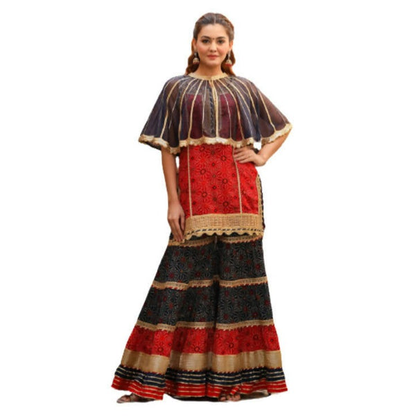 Shehnaai Red & Navy Color Kurta with Sharara