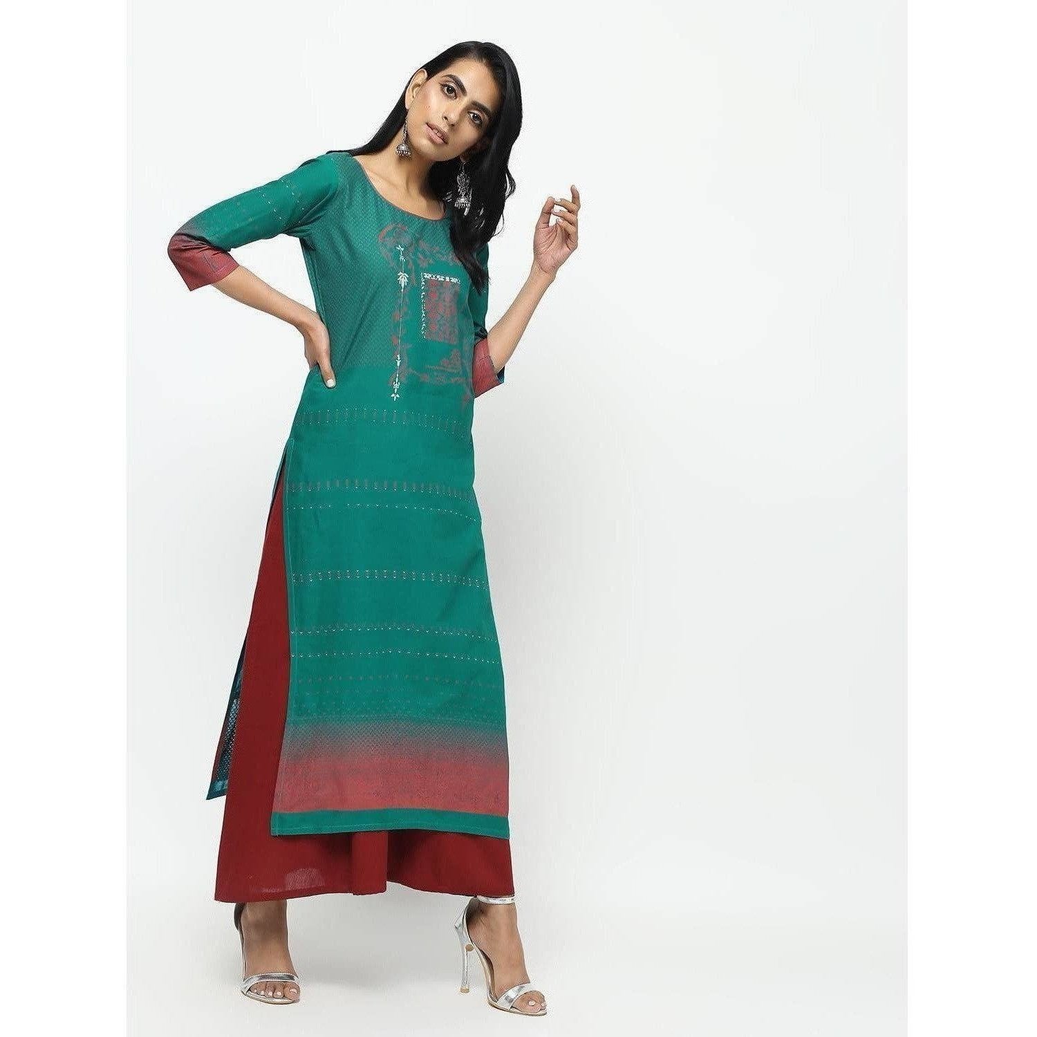 Cheera Green Straight Printed Kurta