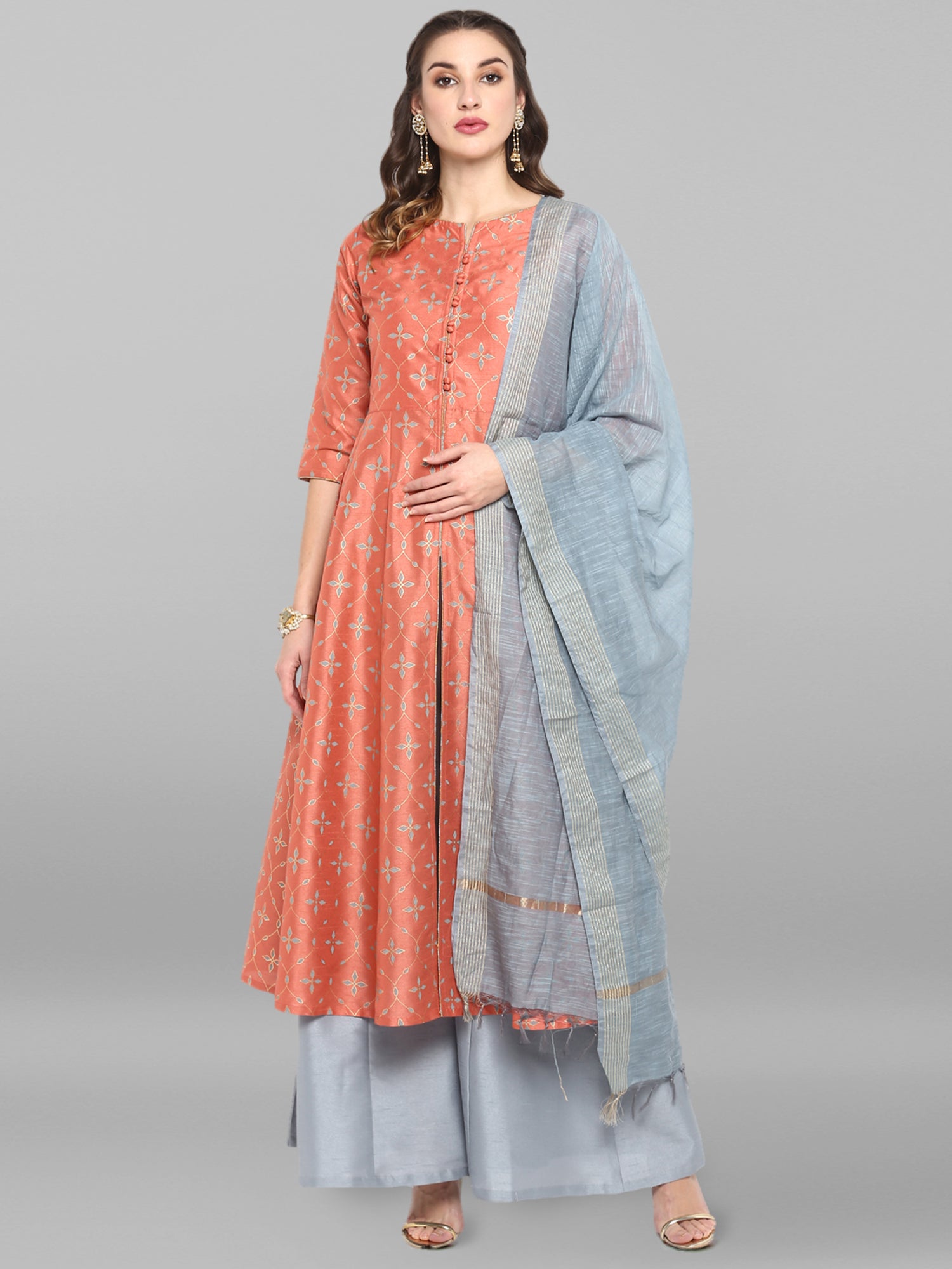 Janasya Women's Turquoise Green Cotton Flex Ikkat Kurta With Pant - Distacart