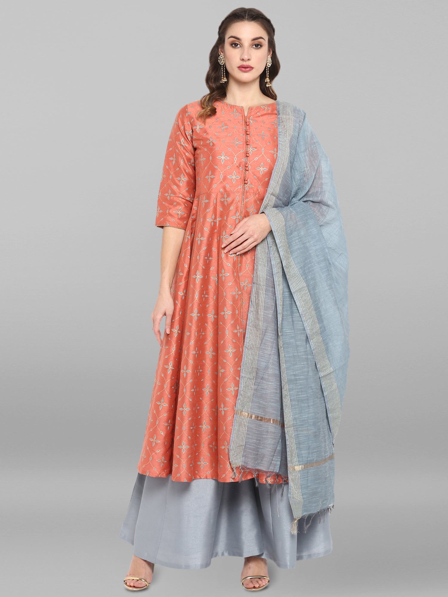 Janasya Women's Turquoise Green Cotton Flex Ikkat Kurta With Pant - Distacart