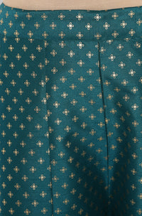 Thumbnail for Janasya Women's Peacock Green Poly Silk Gold Print Kurta With Palazzo And Dupatta - Distacart
