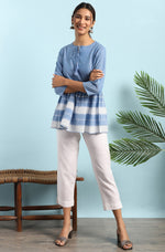 Thumbnail for Janasya Women's Blue Cotton Striped Empire Top - Distacart