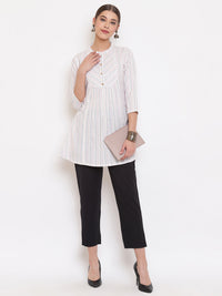Thumbnail for Janasya Women's White Cotton Woven Design A-Line Top - Distacart