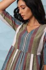 Thumbnail for Janasya Women's Multicolor Cotton Striped Gathered Top - Distacart