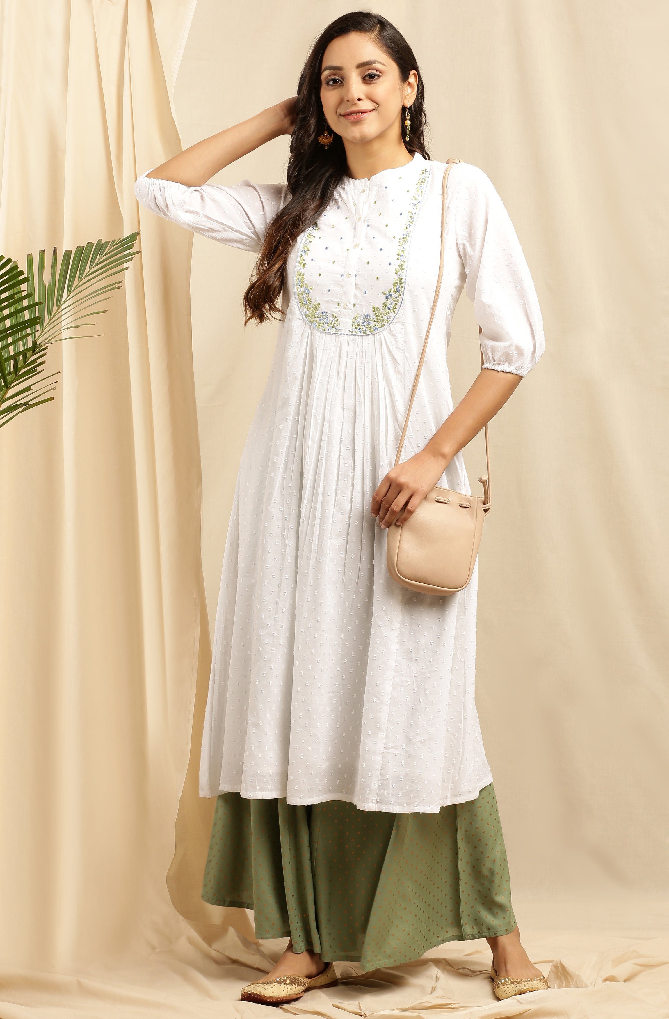 Janasya Women's White Cotton Embroidered Flared Kurta - Distacart