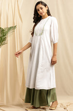 Thumbnail for Janasya Women's White Cotton Embroidered Flared Kurta - Distacart