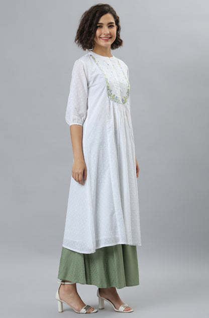 Janasya Women's White Cotton Embroidered Flared Kurta - Distacart