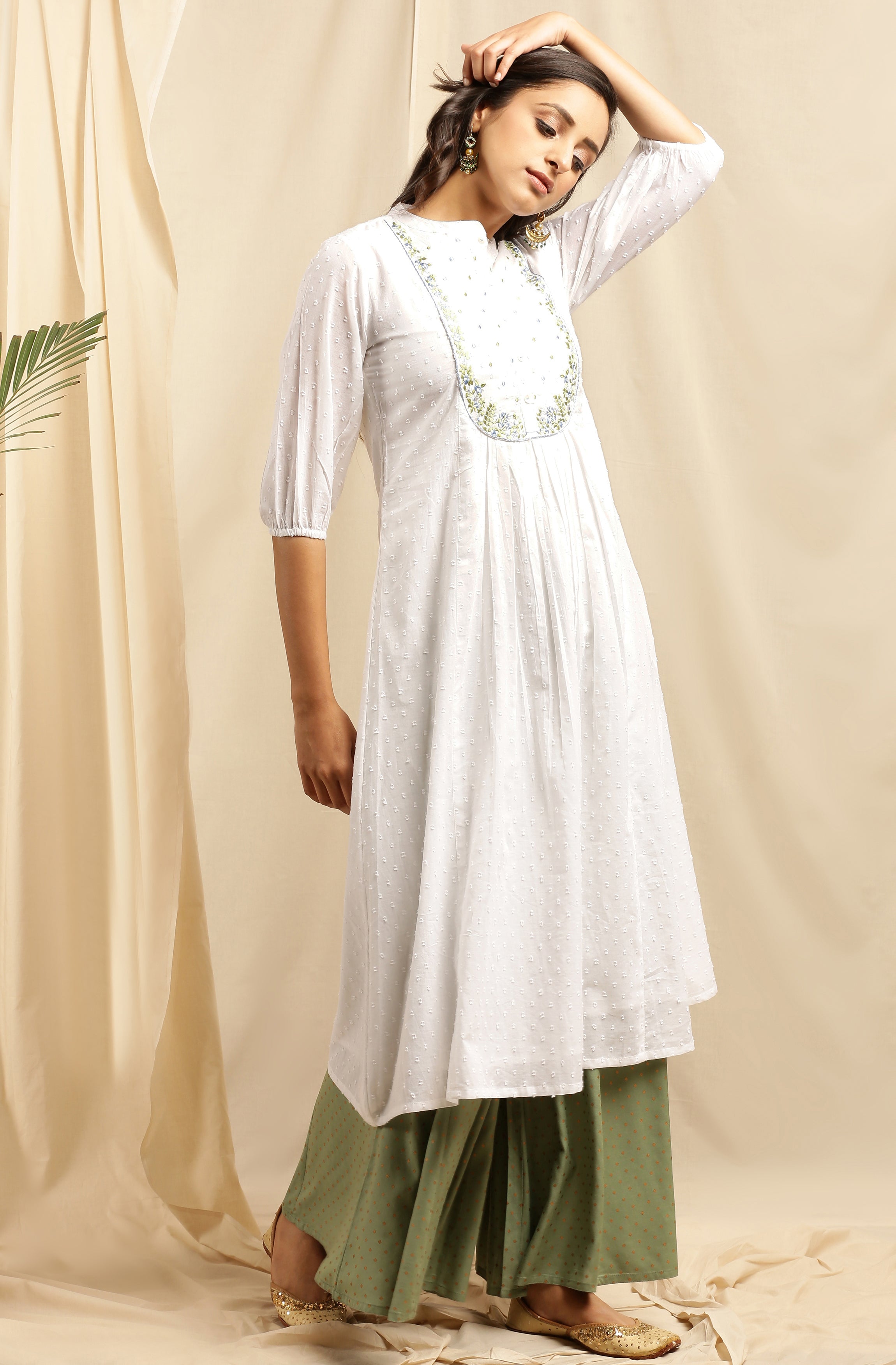 Janasya Women's White Cotton Embroidered Flared Kurta - Distacart
