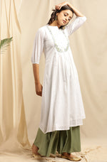 Thumbnail for Janasya Women's White Cotton Embroidered Flared Kurta - Distacart