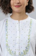 Thumbnail for Janasya Women's White Cotton Embroidered Flared Kurta - Distacart