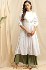 Thumbnail for Janasya Women's White Cotton Embroidered Flared Kurta - Distacart