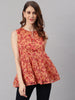 Janasya Women's Orange Poly Georgette Floral Print Regular Top - Distacart
