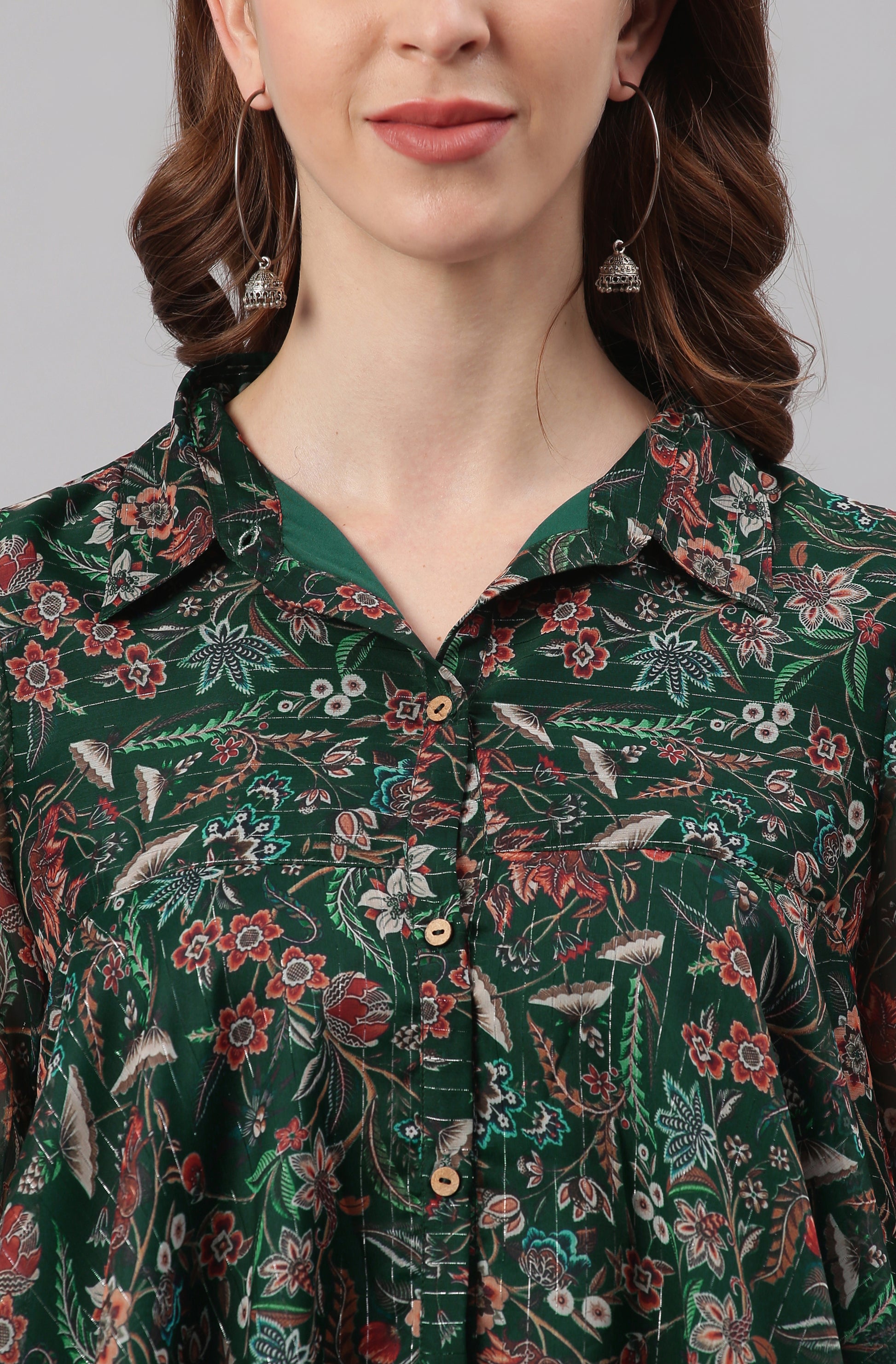 Janasya Women's Green Poly Georgette Floral Print Regular Top - Distacart