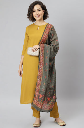 Janasya Women's Mustard Rayon Solid Kurta With Pant And Dupatta - Distacart