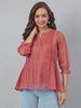 Janasya Women's Old Rose Kota Doria Solid Panelled Top - Distacart