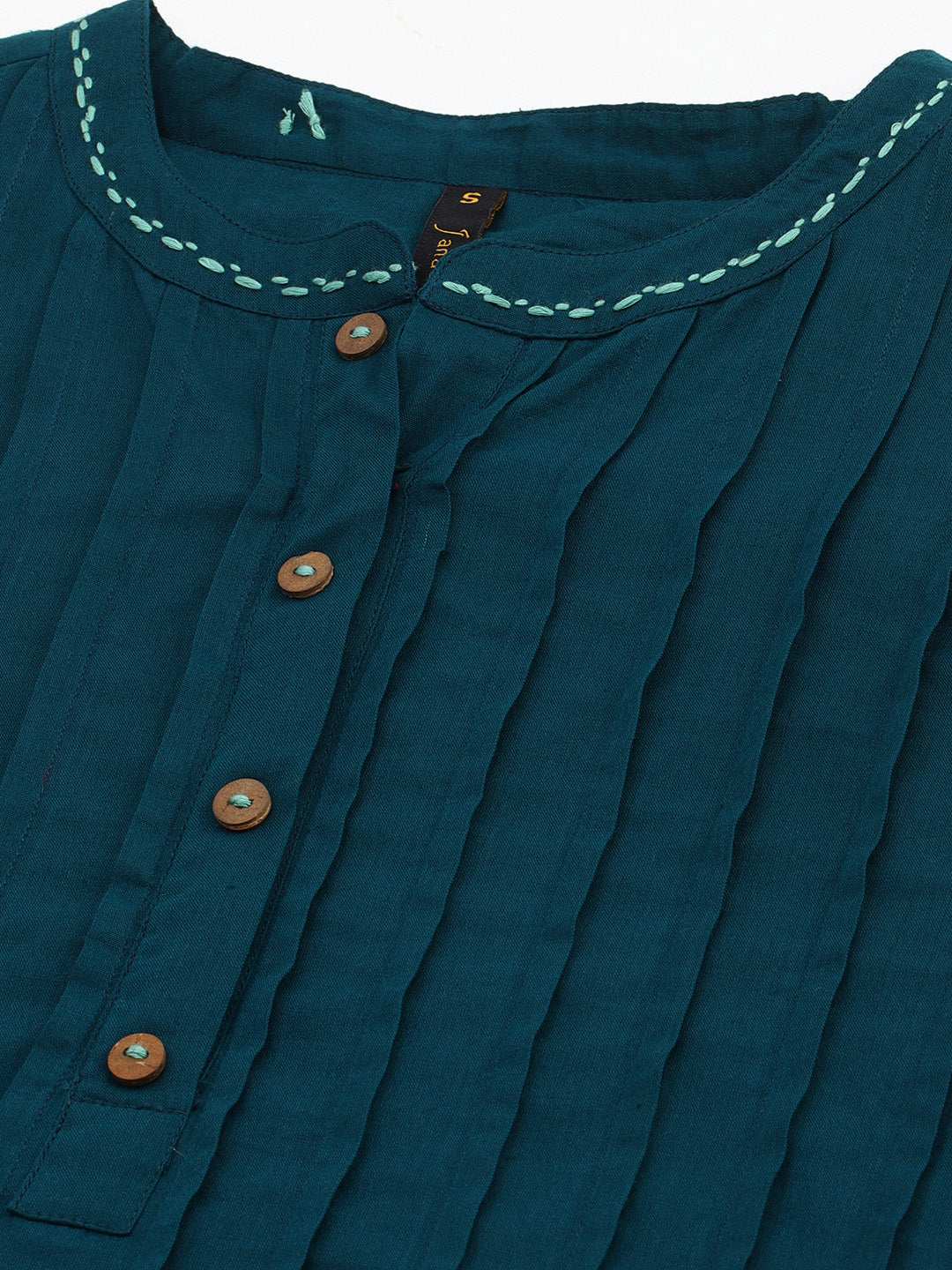 Janasya Women's Teal Cotton Solid A-line Western Dress - Distacart