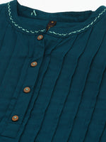Thumbnail for Janasya Women's Teal Cotton Solid A-line Western Dress - Distacart