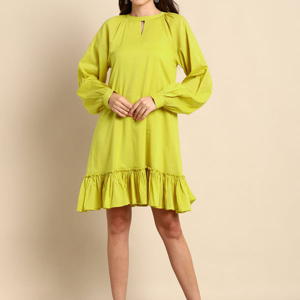 Janasya Women's Mustard Cotton Solid Drop-Waist Western Dress - Distacart