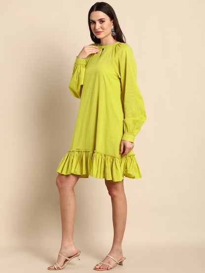 Janasya Women's Mustard Cotton Solid Drop-Waist Western Dress - Distacart