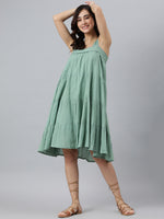 Thumbnail for Janasya Women's Mint Green Cotton Solid Flared Western Dress - Distacart