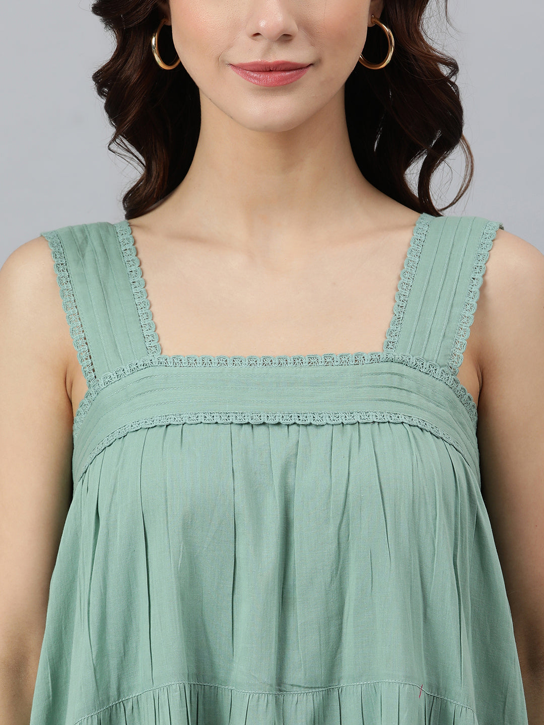 Janasya Women's Mint Green Cotton Solid Flared Western Dress - Distacart