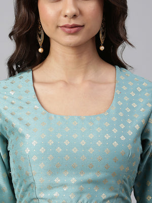 Janasya Women's Sea Green Poly Silk Gold Print Lehenga Choli With Dupatta - Distacart