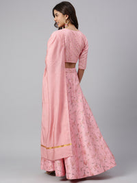Thumbnail for Janasya Women's Pink Poly Silk Gold Print Lehenga Choli With Dupatta - Distacart