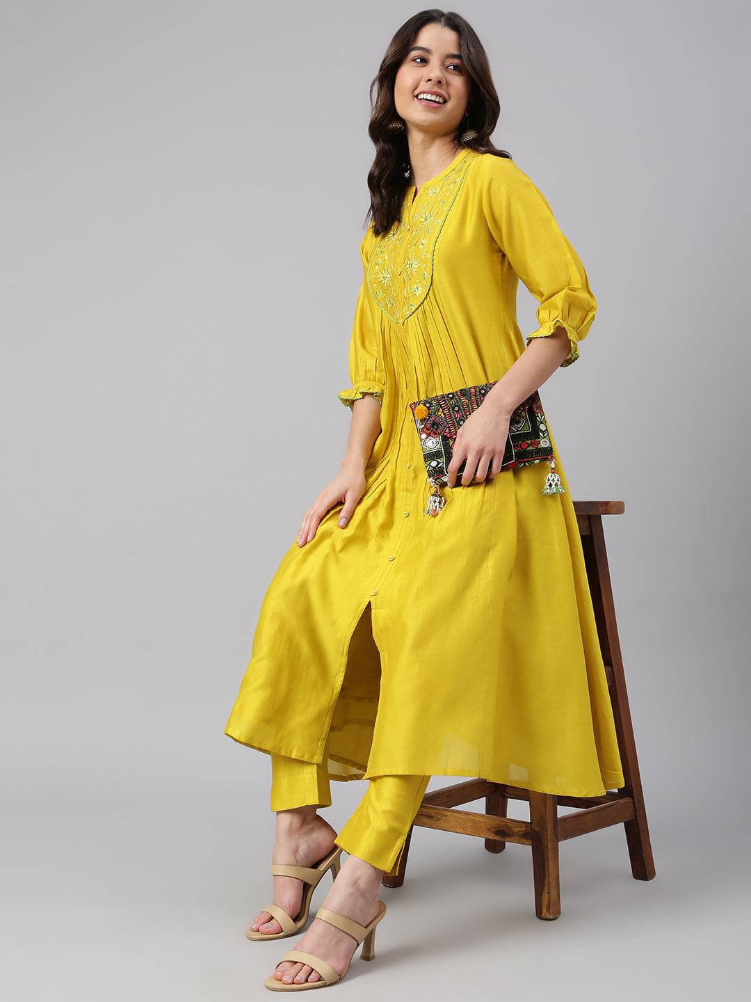 Janasya Women's Yellow Crepe Silk Solid Kurta With Pant - Distacart