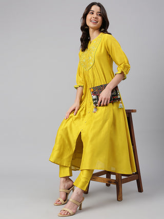 Janasya Women's Yellow Crepe Silk Solid Kurta With Pant - Distacart