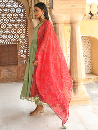 Thumbnail for Janasya Women's Pastel Green Cotton Solid Kurta With Pant And Dupatta - Distacart