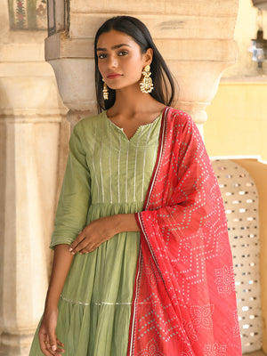 Janasya Women's Pastel Green Cotton Solid Kurta With Pant And Dupatta - Distacart