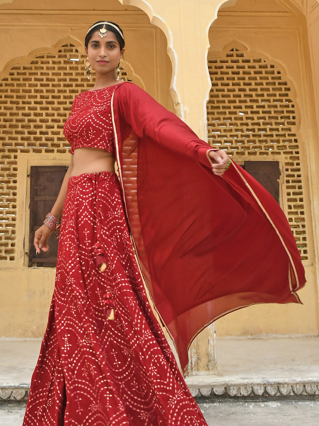 Janasya Women's Maroon Rayon Ethnic Motifs Foil Print Lehenga Choli With Dupatta - Distacart