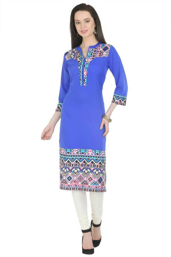 Blue Elegant Kurti With Contrast Panel - G & A Apparels - Distacart