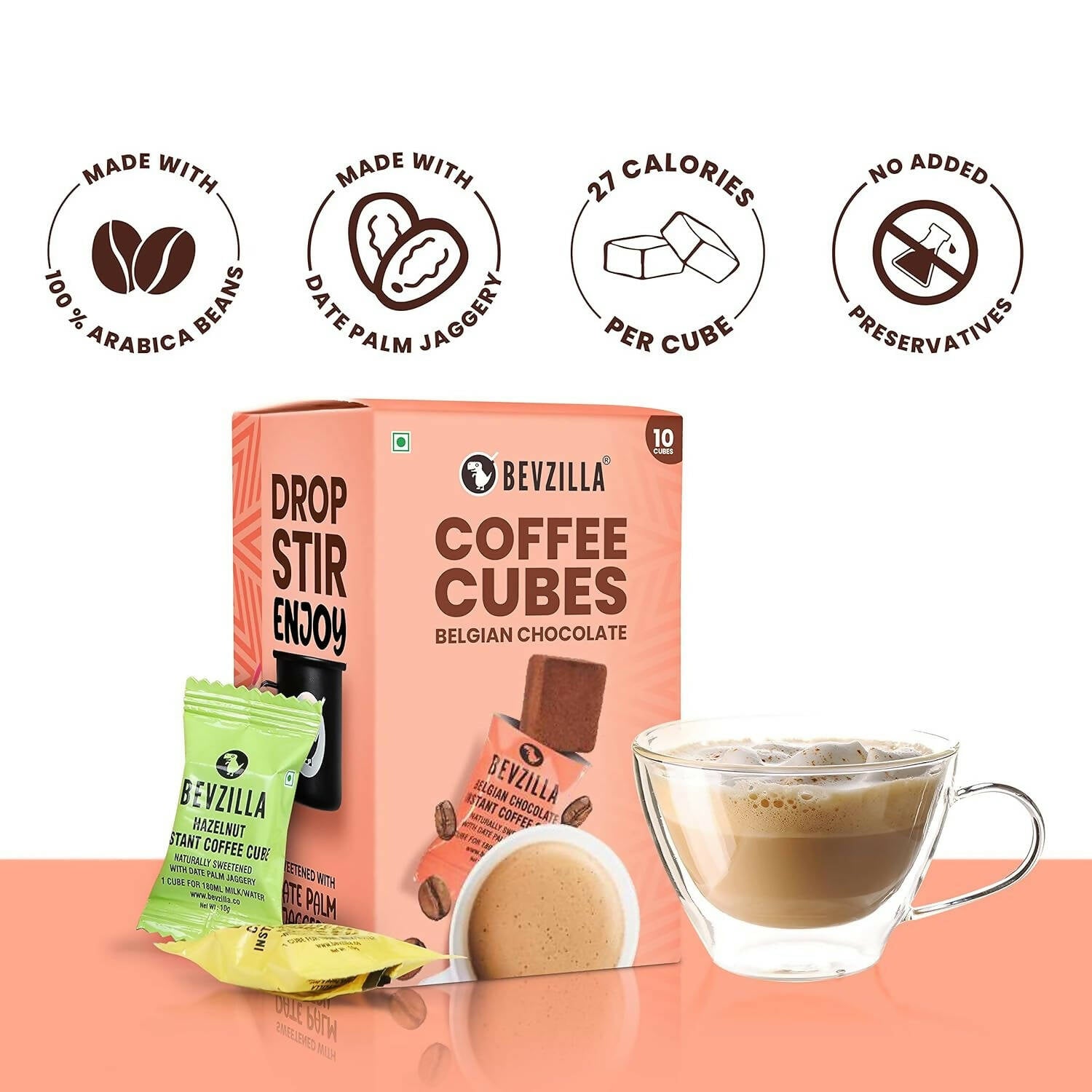 Bevzilla Instant Coffee Cubes Pack with Organic Date Palm Jaggery - Belgian Chocolate - Distacart