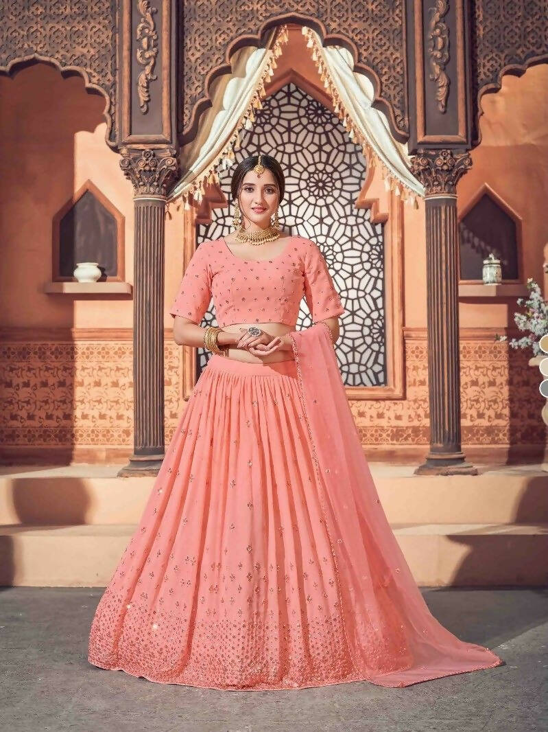 DEIANA'S Beautiful Thread Sequence Lehengha Choli - Peach - Distacart