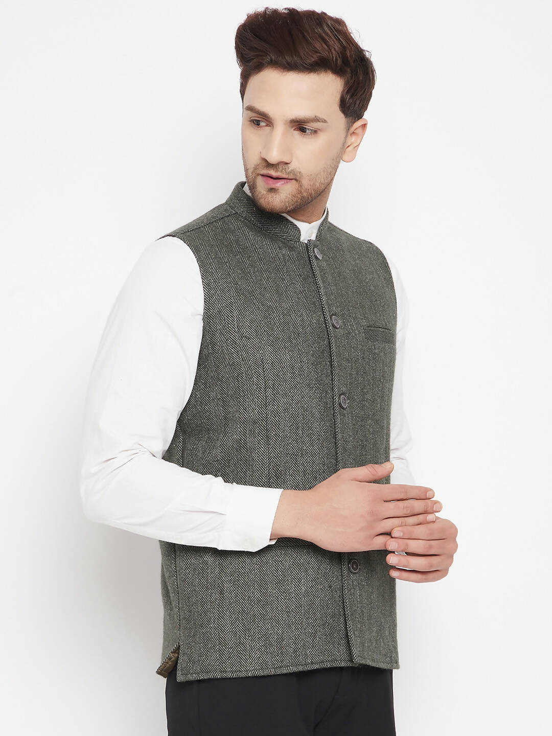 Even Apparels Green Wool Men Woven Nehru Jacket - Distacart